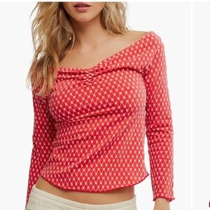 FREE PEOPLE GIA EMBROIDERED TOP CORAL WHITE XL AND M